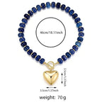 GZQ Chunky Gold Heart Necklace for Women, Resin Beaded Chain with Puff Heart Adjustable Clasp, Perfect for Daily Wear Party Date Streetwear Outfits Fashion Jewelry Gift - color: Blue