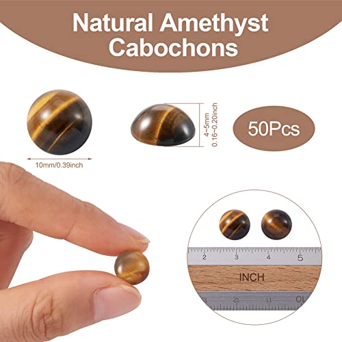 Fashewelry 50Pcs Natural Tiger Eye Cabochon Stone Half Round Beads 10mm Tiny Flat Back Gemstone Chakra Healing Crystal Cover Cabs for Jewelry Making - color: 2-Tiger Eye, size: 10x4~5mm