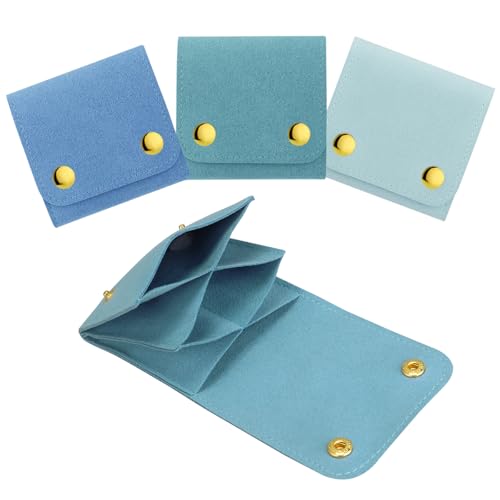 3pcs Small Jewelry Bags Butto Pouches Organizer Cases Gift Bags for Jewelry, 3"x3", Blue - color: Blue
