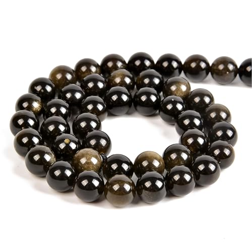 HAAMIIQII 90pcs 4mm Natural Black Gold Obsidian Stone Beads Round Loose Gemstone Beads for Jewelry Making Strand 15 Inch - color: Black Gold Obsidian, size: 4mm 90pcs
