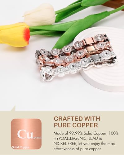 Feraco Pure Copper Bracelets for Women, 4X Ultra Strength Magnetic Bracelet with 3800 Gauss Neodymium Magnets & Dazzling Austrian Cut Crystals Stone, Adjustable Jewelry Gift - style: Sparkle Sphere - Copper