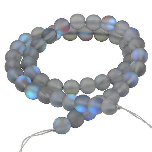 Matte Aurora Crystal Glass Beads Gemstone 10MM Grey Frosted Glitter Shining Mermaid Round Loose Beads Frosted Moonstone for Jewelry Making - color: gray, size: 10mm