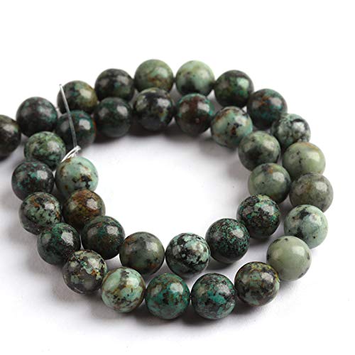 Natural Stone Beads 10mm African Turquoise Polished Round Smooth Gemstone Beads for Jewelry Making Adults 15 Inch(African Turquoise,10mm) - color: African Turquoise, size: 10mm