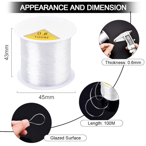 OBSEDE 1Roll/100m 0.6mm Crystal Thread Fibre Stretch Elastic Clear Cord Jewelry Beading String Fishing Line - size: 0.6mm