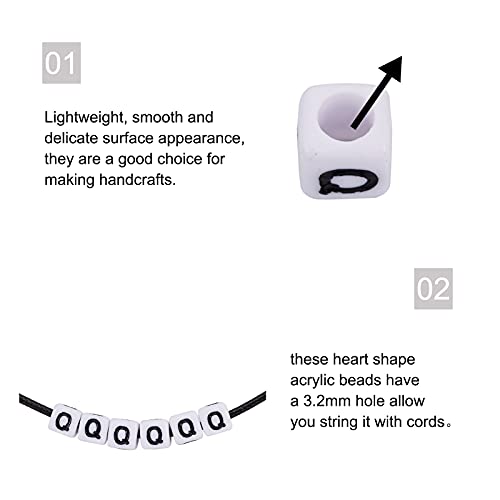 FASHEWELRY 300Pcs Cube White Acrylic Letter Beads 6x6mm Letter Q Alphabet Beads for DIY Bracelet Necklace Jewelry Making - color: Letter Q, size: 6x6x6mm
