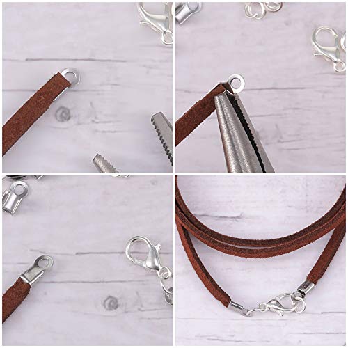 Syhood 100 Pieces 304 Stainless Steel Fold Over Cord Ends Cord Crimp Tips Fold-Over End Caps Leather Ribbon Clasp Tips Jewelry Connector for Jewelry Making, 3 x 8 mm