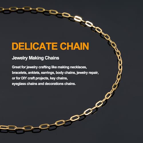 KYUNHOO 16.4FT/5M Stainless Steel Paperclip Chain Roll Gold Plated Jewelry Making Chains Spool Bulk Jewelry Links with Lobster Clasps Jump Rings for Crafting DIY - color: Paperclip Gold
