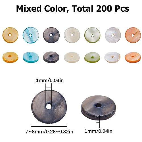 SUNNYCLUE 1 Box 200Pcs Shell Disc Beads Flat Shell Beads Freshwater Seashells Colorful Flat Round Summer Ocean Sea Loose Spacers for Jewelry Making DIY Bracelets Necklaces Earrings