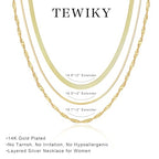 Tewiky Layered Necklaces for Women Non Tarnish- Chunky 14k Gold Plated Herringbone/Snake/Rope/Box/Cuban Link Chain for Women Waterproof Layering Stack Choker Necklace Trendy Dainty Tarnish Free Jewelry Set - color: 3 Necklace Set Gold