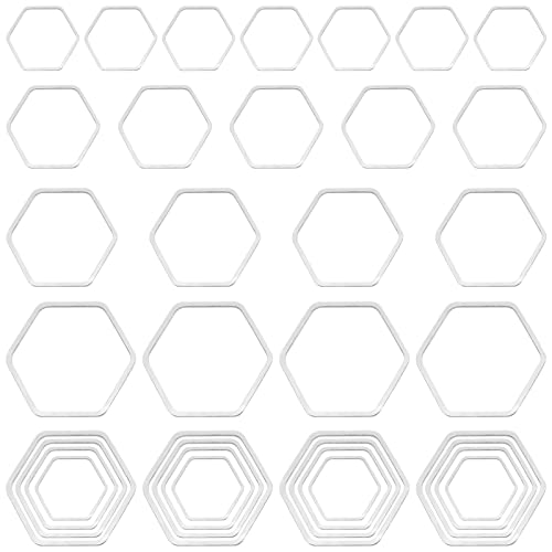 80 Pcs 4 Sizes Hexagon Open Bezel Blank Open Back Bezel Pendants Metal Frame Open Bezel Linking Ring for Dangling Earrings Necklace UV Resin Crafts DIY Jewelry Making (Silver) - color: Hexagon-silver