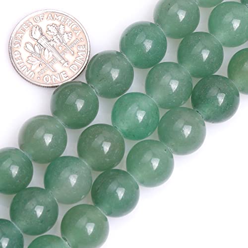 JOE FOREMAN 2MM Big Hole 10mm Green Aventurine Jade Round Natural Gemstone Semi Precious Loose Beads for Jewelry Making 15" Beaded Strand DIY Handmade Craft Supplies - size: 10mm