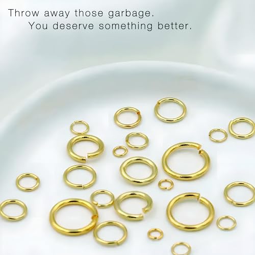 300PCs 14K Gold Plated Jump Rings for Jewelry Making, 4mm 5mm 6mm 7mm, Earring Bracelet Necklace Finding & Supplies (14K Gold Plated) - color: 14K Gold