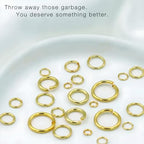 300PCs 14K Gold Plated Jump Rings for Jewelry Making, 4mm 5mm 6mm 7mm, Earring Bracelet Necklace Finding & Supplies (14K Gold Plated) - color: 14K Gold