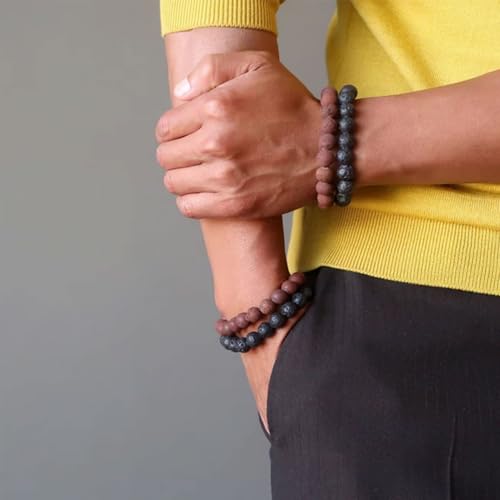 RANKEEF Tiger Eye Bracelet For Men 8MM Natural Stone Stretch Adjustable Black Crystal Beaded Bracelet for Men Women Gifts - color: 3 Lava, tigers-eye, black-onyx