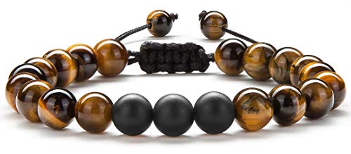 Hamoery Men Women 8mm Tiger Eye Stone Beads Bracelet Elastic Natural Stone Yoga Bracelet Bangle - color: Tiger Eye Matte-21018