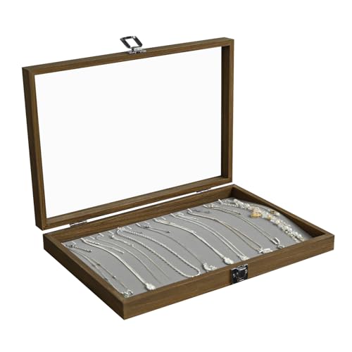 Stratalife Necklace Box Necklace Holder Organizer Wooden Jewelry Box Jewelry Storage Display for Vendors Organizer Tray with Clear Lid Vintage Style - color: Grey, size: 20