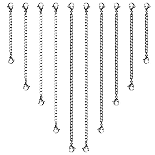 Necklace Extenders, 10Pcs Stainless Steel Silver Necklace Bracelet Anklet Extension Chains with Lobster Clasps and Closures for Jewelry Making - color: Silver