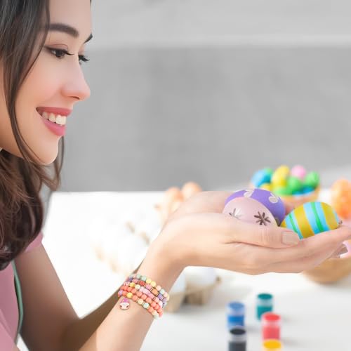 Emibele Colorful Stretch Bracelet Stack Boho Beaded Bracelet Set Heishi Surfer Bracelet Stackable Y2K Trendy Jewelry Friendship Multiple Set Women Fans - style: Colorful Easter 5PCS