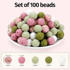 100 Pcs 15mm Silicone Beads for Keychain Making, Pink Gream Silicone Beads Bulk Round for Bracelets Pens Crafts Jewelry Making (Pink Green) - color: Pink Green