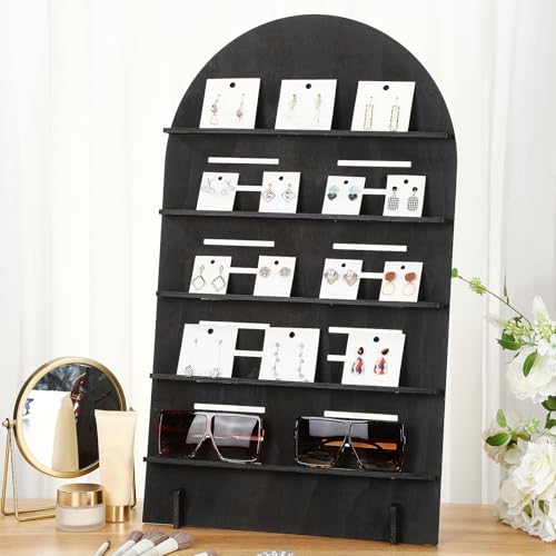DoubleFill 5 Tier Wooden Earring Display for Vendor Arch Jewelry Display Stand Rack with Adjustable Height for Retail Selling - color: Black