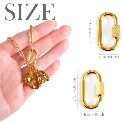 Stainless Steel Screw Carabiner Lock Charms, 18K Gold Plated, 6 Pieces, Jewelry Making Connectors, 0.83 x 0.43 Inch, Necklace Charm Holder Clasps (6)