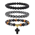 Vinswet Healing Crystal Beaded Bracelets for Women,Natural Amethyst Gemstones Bracelet,Anxiety Stress Relief Heart Charm Bracelet Handmade purple Jewelry Gifts for Women - color: tiger eye&hematite&obsidian