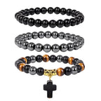 Vinswet Healing Crystal Beaded Bracelets for Women,Natural Amethyst Gemstones Bracelet,Anxiety Stress Relief Heart Charm Bracelet Handmade purple Jewelry Gifts for Women - color: tiger eye&hematite&obsidian