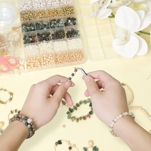 TOIPINIO Bracelet Making Kit Jewelry Making Supplies Kit Natural Stone Beads for Irregular Natural Stone with for DIY Craft -1736 PCS Friendship Bracelet/Necklace/Earrings for Adults (Indian Jasper) - color: Indian Jasper