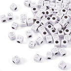 FASHEWELRY 500Pcs White Acrylic Cube Letter Beads 4.5x4.5x4.5mm Silver Alphabet A-Z Spacer Beads for DIY Bracelet Necklace Jewelry Making - color: White Silver-500Pcs, size: 4.5x4.5x4.5mm
