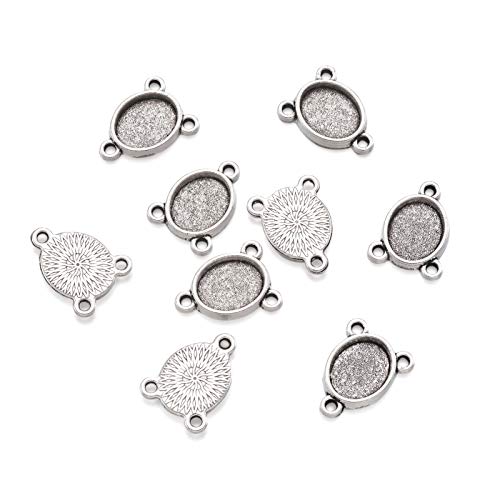 FASHEWELRY 100Pcs Tibetan Style Alloy Oval Bezel Pendant Trays 8x10mm Chandelier Components Links 3 Loops Base Connector Settings for DIY Jewelry Making - color: 8x10mm-100Pcs