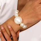 Acrylic Chunky Gold Beaded Bracelet for Women,Extra Big Round Ball Bead Chain Stretch Bracelet,Exaggerated Faux Pearl Bracelets Prom Party Jewelry - color: Pearl
