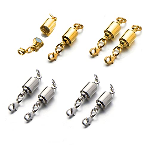 Zpsolution Screw Magnetic Clasps for Necklaces Safety Magnetic Locking Jewelry Clasp Converter - color: 4 Glod and 4 Silver