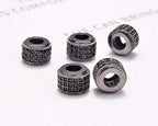 AD Beads Zircon Pave Rhinestones Big Hole Rondelle Spacer Beads 6x7mm 5Pcs Black on Gunmetal - color: 5 Pcs Black on Gunmetal 3 Row Rondelle (6x7mm)