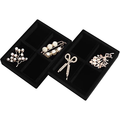 DesignSter Small Jewelry Tray-Ring Organizer 2PCS Premium Velvet Rings Earrings Display Tray Storage Insert Holder for Jewelry Box, Drawer, Dresser (4 Grids, Black) - color: Black, size: 4 Grids