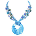 Coiris Shell Pendant Statement Strand Necklace for Women Boho Multi Beads Natural Stone Colorful Necklace Bohemian Handmade Chunky Shell Beaded Collar Jewelry for Women - color: Blue