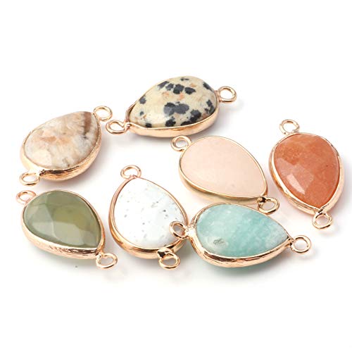 10 Pcs Natural Stone Connectors Faceted Waterdrop Shape Amazonite Stone Pendant Links Charm for Jewelry Making - color: amazonite