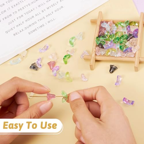 Glass Leaf Beads Crystal Glass Leaf Charms Transparent Leaves Pendants Tiny Green Leaf Bead Caps for Christmas Earring Bracelet Jewelry Making DIY Keychain Craft - color: Tulip & Bellflower