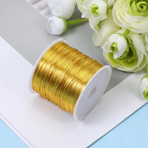 Gold Wires for Jewelry Making, 328Ft 0.4MM Tarnish Resistant Beading Wire 26 Gauge Thin Gold Wire for Bracelet Making and DIY Artwork