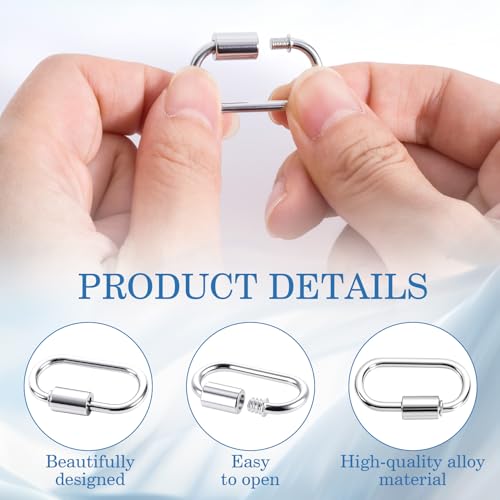 4 Pcs Locking Carabiner Small, Oval Jewelry Carabiner, Silver Carabiner Clasp, Metal Carabiner Necklace for DIY Necklace Bracelets Jewelry Making Hook (Silver) - color: 4 Pcs-Silver, Gold, Style2