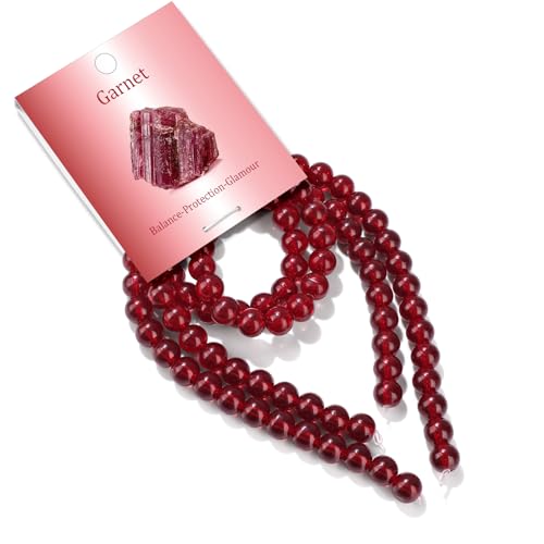 100PCS 8mm Garnet Red Glass Gemstone Round Loose Beads for Jewelry Making Chakra Crystal Stone Beads for Bracelets Necklace Earrings Making Supplies (100pcs/Strand) - color: Garnet, size: 100PCS