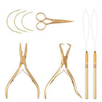 Hair Extension Pliers Kit Microlink Pliers for Extensions Hair Extension Beading Tool Hair Needle Pulling Hook Hair Styling Bead Closer and Remover Pliers - color: Gold