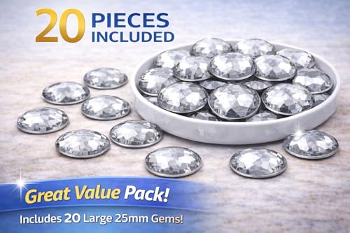 Allstarco 25mm Crystal H102 Flat Back Round Acrylic Rhinestones Plastic Circle Gems for Costume Making Cosplay Jewels Embelishments 20 Pcs (Crystal) - color: Crystal