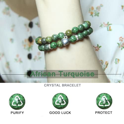2Pcs Healing Crystal Bracelets for Women Handmade Beaded Bracelet Healing Prayers Crystal 8mm Natural Stone Beads Bracelet Stress Relief Get Well Soon Gifts