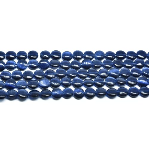 45pcs 8mm Dark Blue Cat's Eye Coin Stone Loose Gemstone Beads Semi-Precious Craft Supplies for DIY Jewelry Making - color: Coin8mm Dark Blue