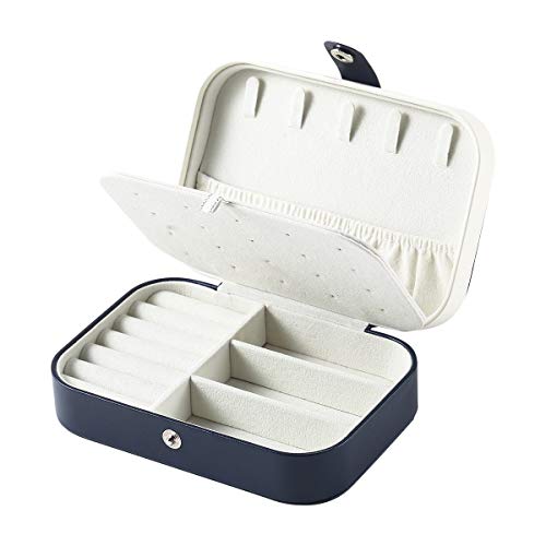CASEGRACE Jewelry Box For Women Travel Jewelry Organizer Double Layer for Necklace Earring Rings Jewelry Holder Case - color: Navy, size: Leather