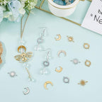 SUNNYCLUE 1 Box 32Pcs 8 Styles Moon Connector Charms Sun and Moon Charms Bulk Gold Silver Stainless Steel Hollow Crescent Connectors Pendants for Jewelry Making DIY Links Craft Supplies Earrings