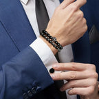 Natural Stone Bracelet 8mm Mens Black Beaded Bracelets Hematite Obsidian Onyx Lava Beads Bracelet Healing Crystal Bracelet for Men - style: Lion