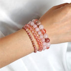 Vinswet 4pcs Beaded Bracelets for Women,Natural Healing Crystal Gemstones Bracelet,Anxiety Stress Relief Bracelet Handmade purple Jewelry Gifts for Women - color: Rhodochrosite&Watermelon crysta&Rose Quartz