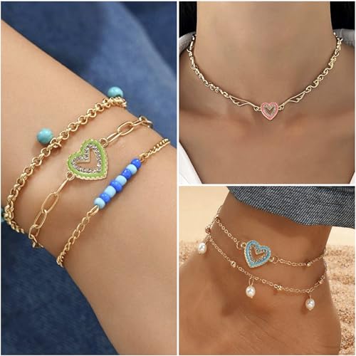 Cheriswelry Rhinestone Enamel Connectors Charm Links Evil Eye Alloy Metal Pendants Antique Silver Flat Round Hamsa Hand Owl Feather Heart Charm Pendant for Bracelet Necklace Jewelry Making - color: 8 Color- Heart