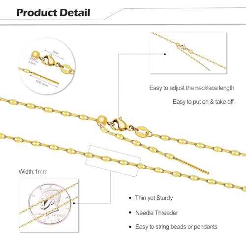 Crisjanggo 10 Pcs Gold Plated Necklace Bulk 20 Inch Adjustable Stainless Steel Lip Chain for Jewelry Making with Adjust Clasp for Women - color: Gold Lip